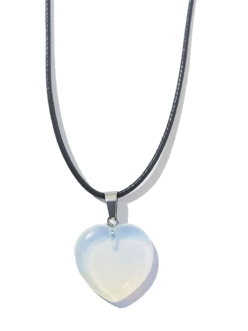 Egg white stone [with leather rope] Artificial leather chain Natural Stone Heart Ethnic Necklace